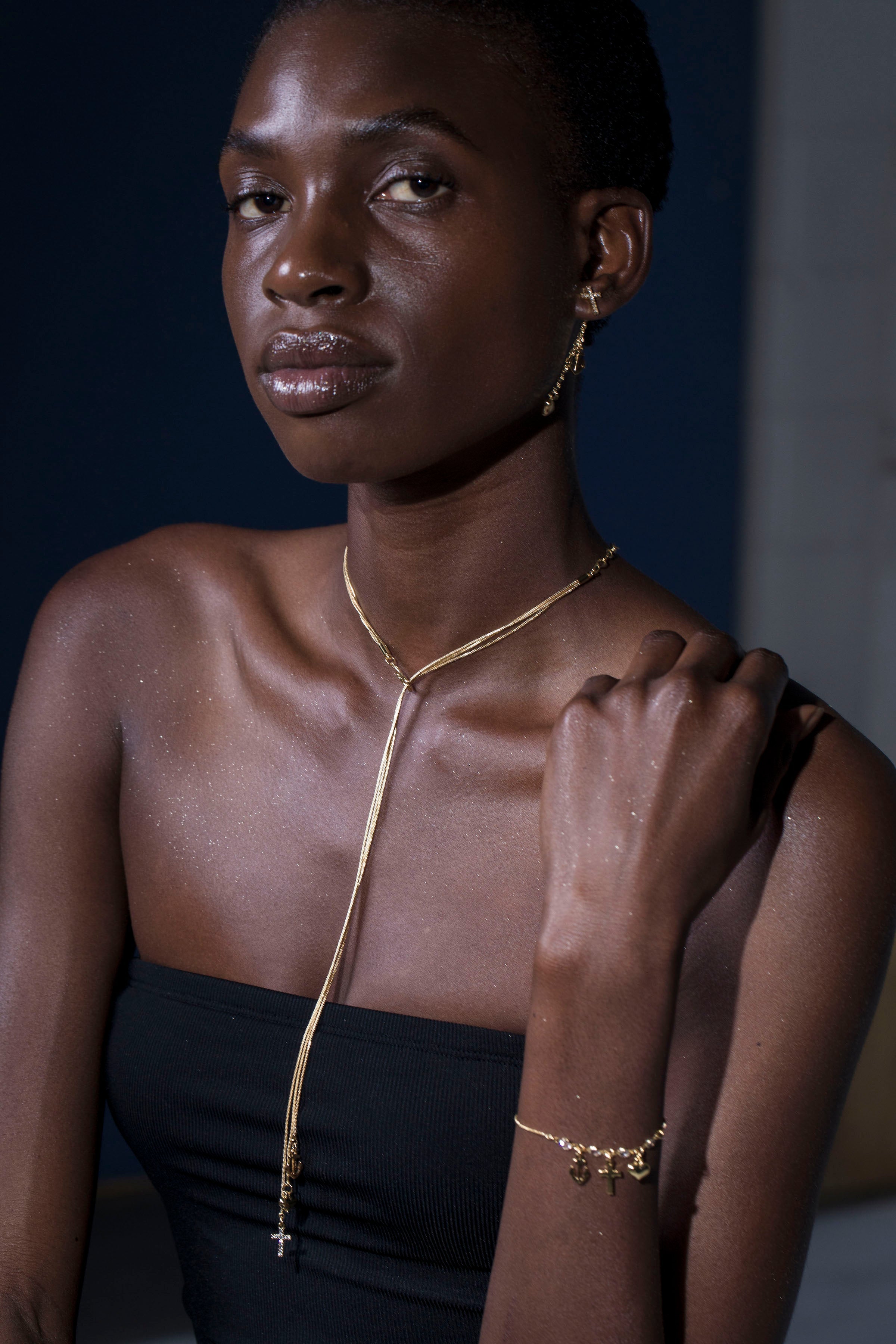 Trinity Necklace -Three Chains with Cross, Heart, and Anchor Charms