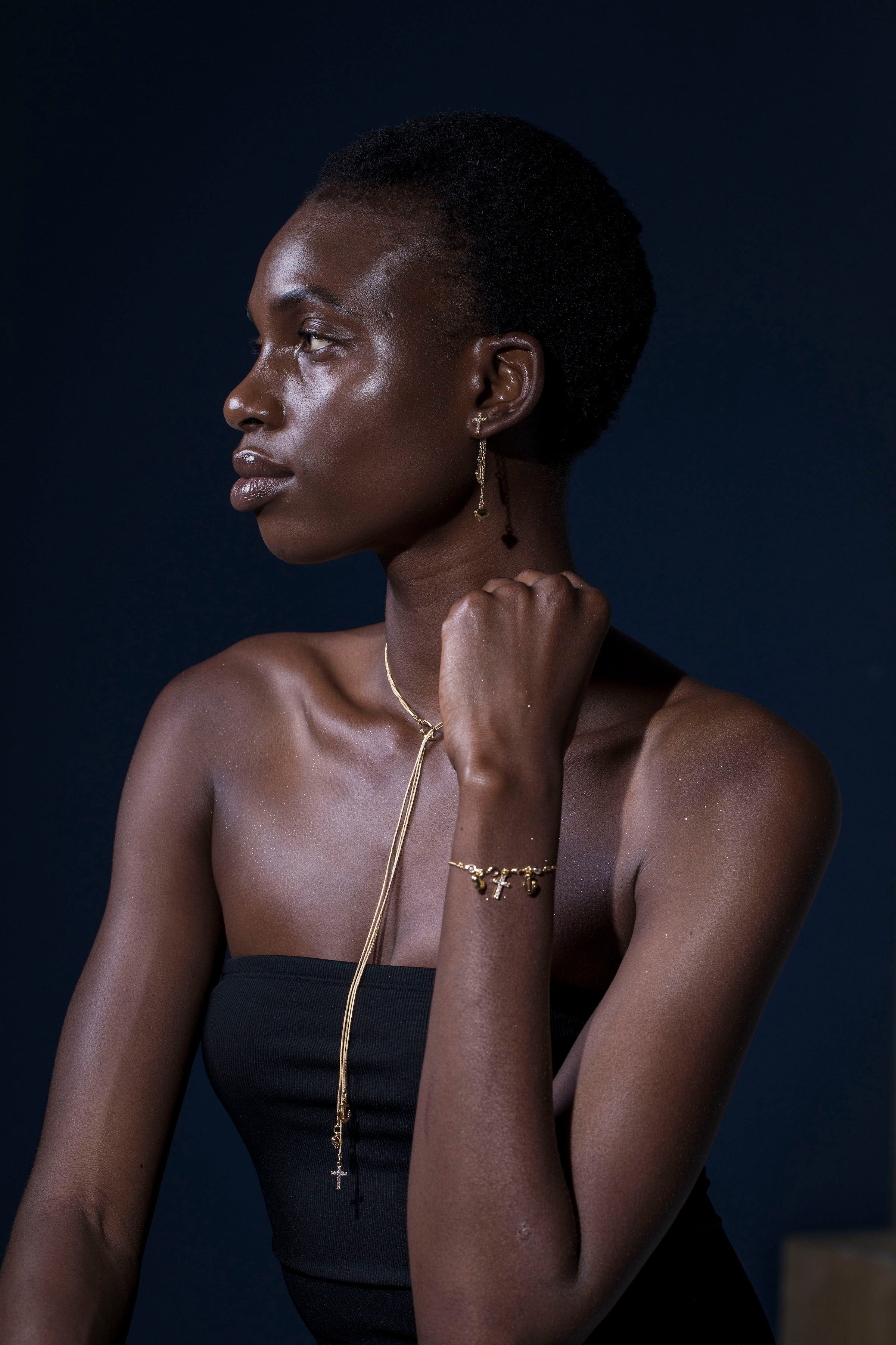 Trinity Necklace -Three Chains with Cross, Heart, and Anchor Charms