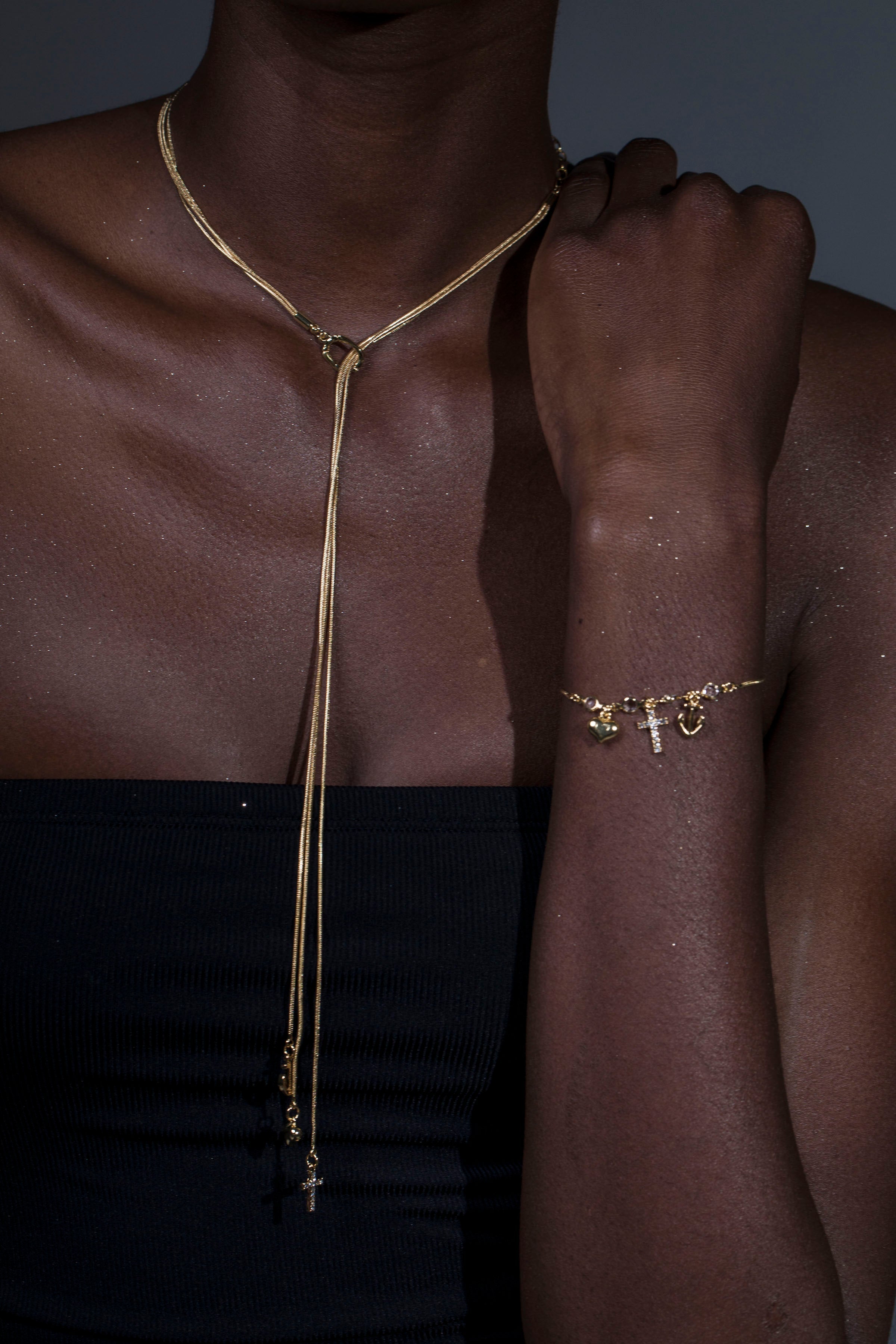 Trinity- Heart, Cross, Anchor Bracelet/ Anklet with Crystals