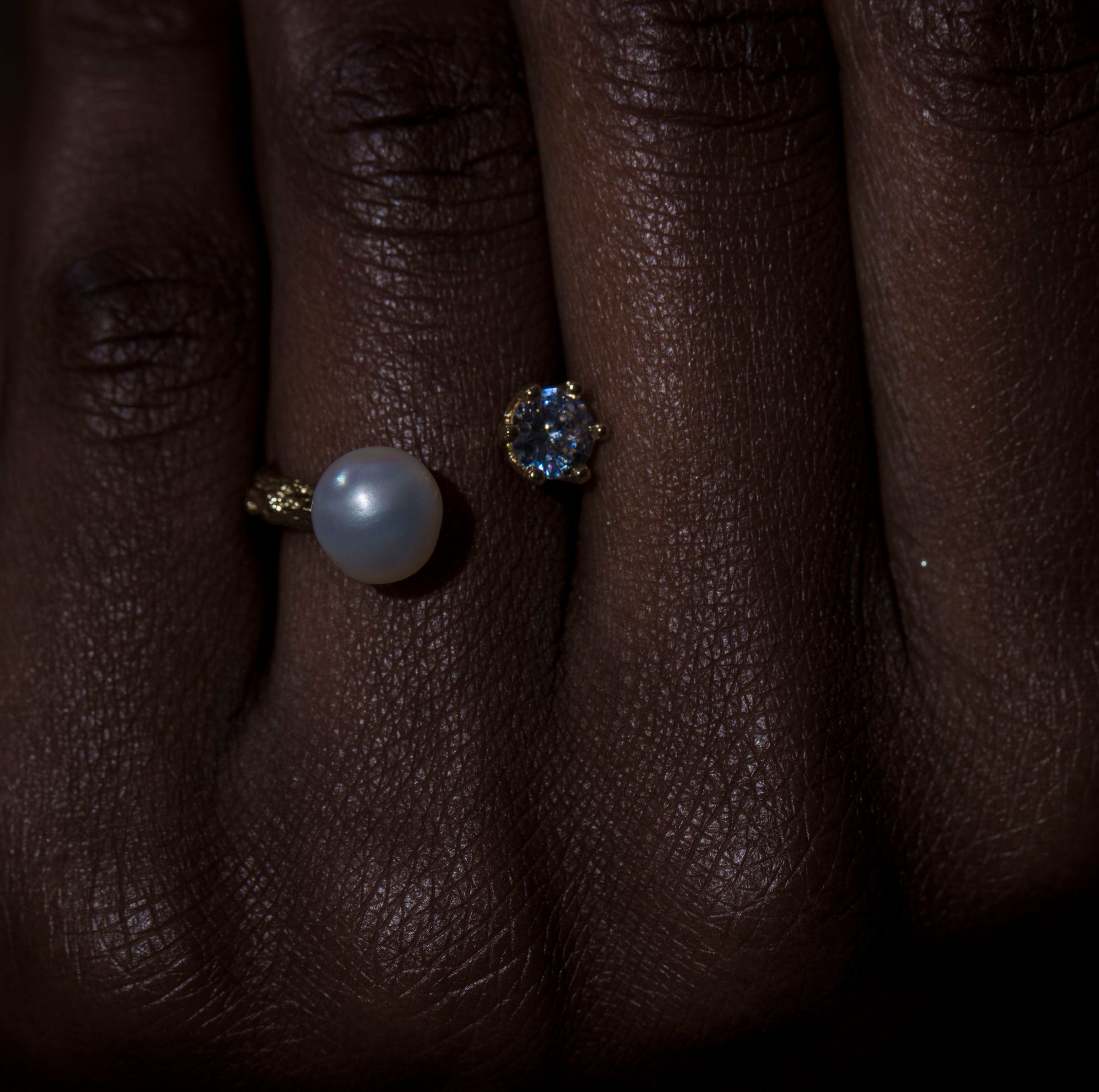 Nature's Elegance Branch Ring with Diamond & Pearl