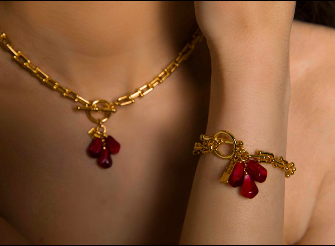 Pomegranate Seeds Necklace in Gold and Red