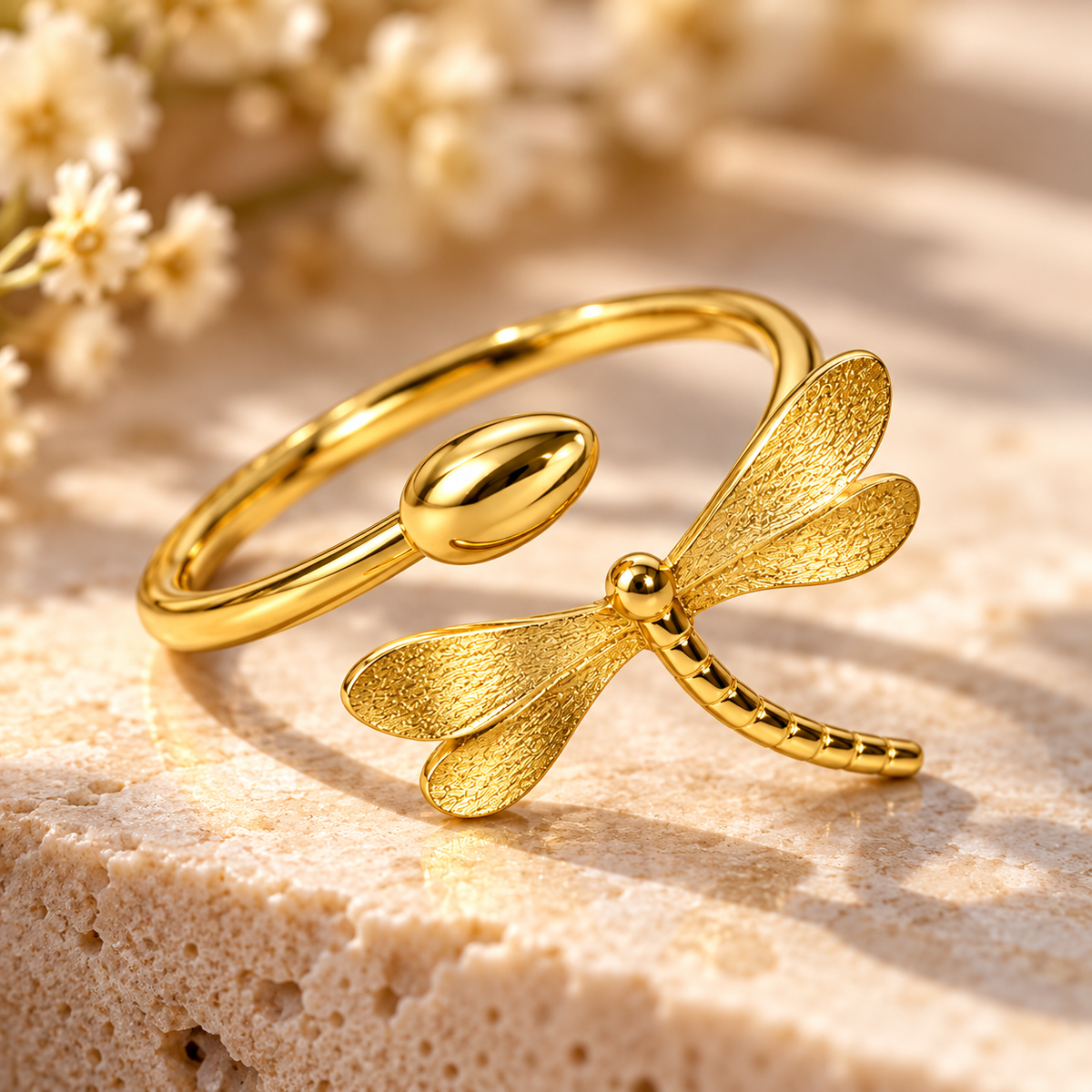 Golden Dragonfly Whisper Ring