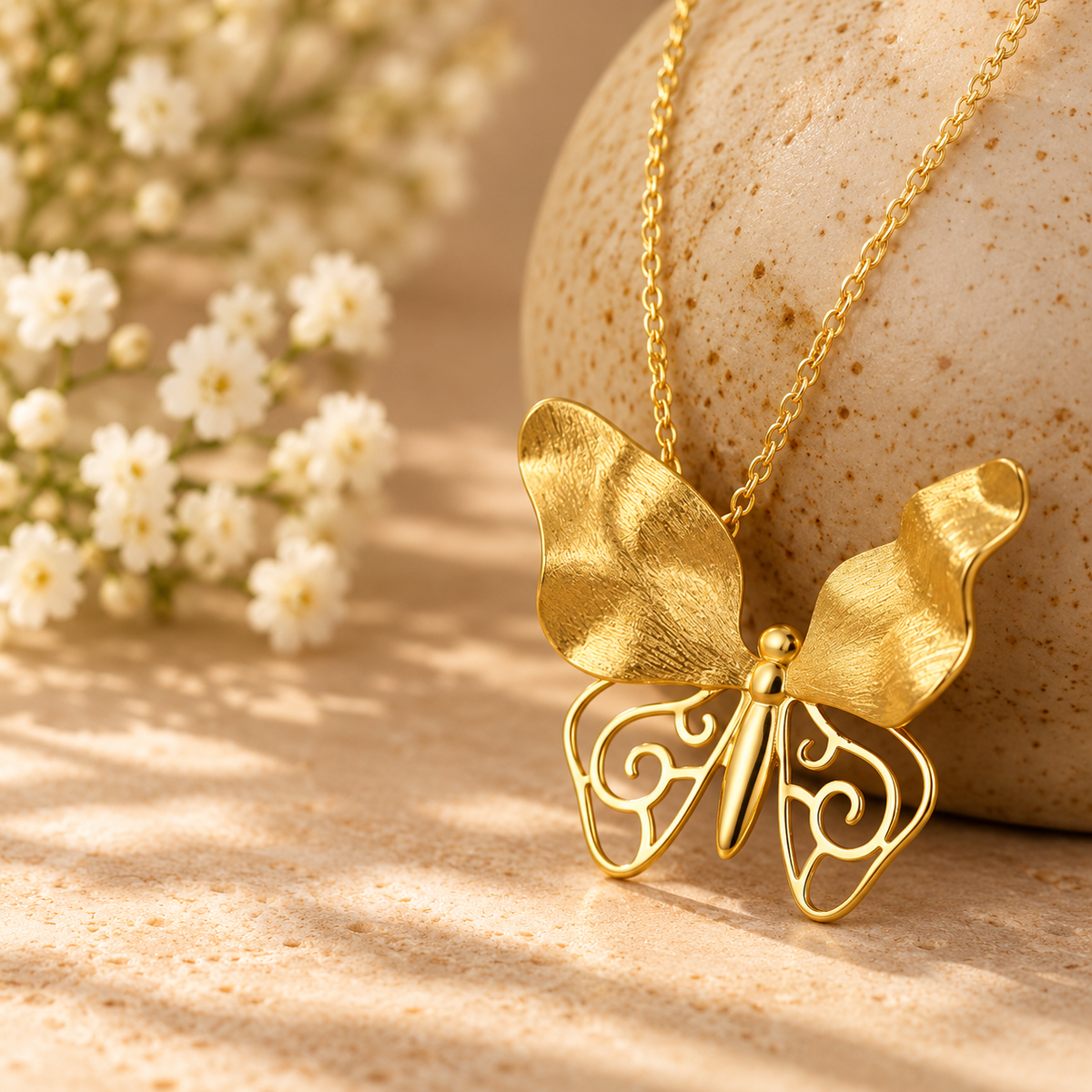 Sculpted Butterfly Pendant Necklace