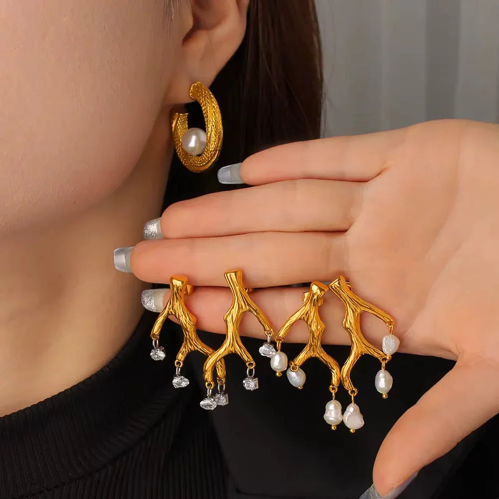Golden Branch Drop Earrings