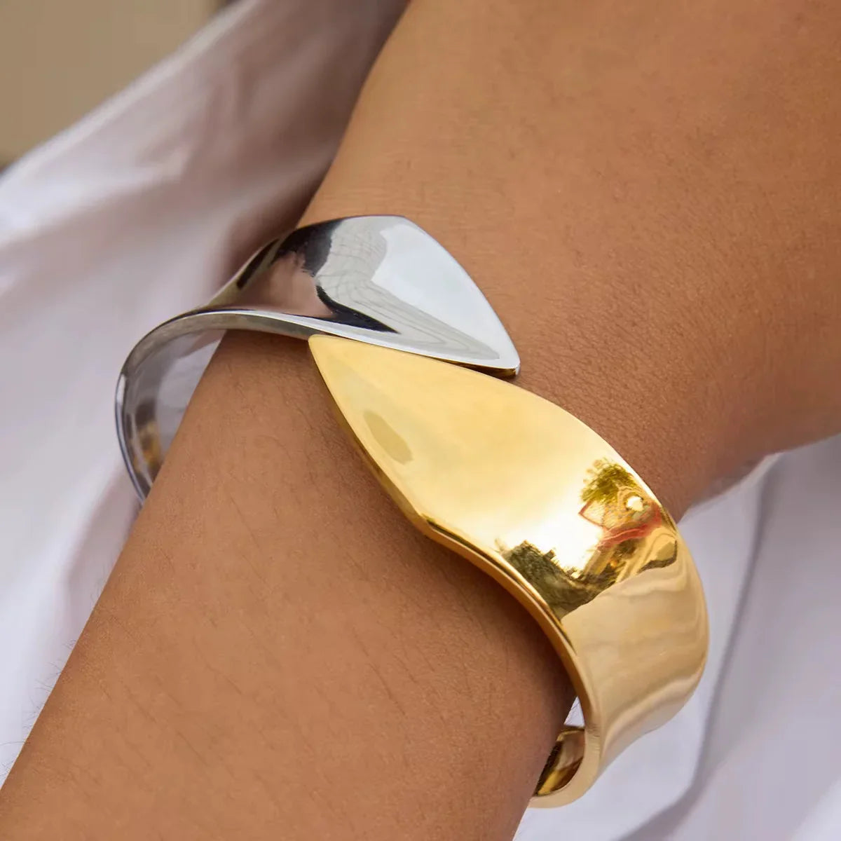 Sculpted Dual-Tone Cuff Bracelet