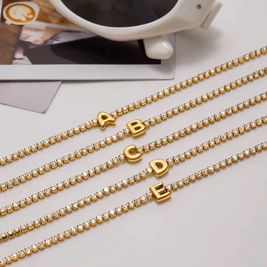 English Initials Tennis Bracelets in Gold