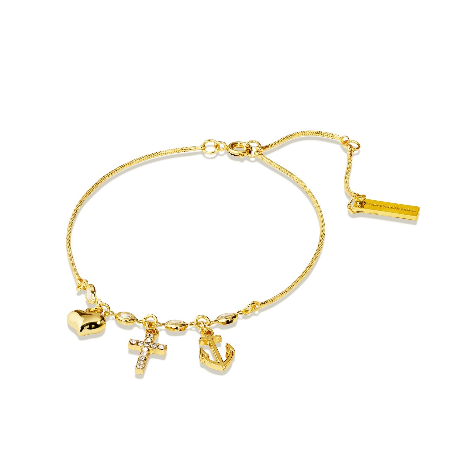 Trinity- Heart, Cross, Anchor Bracelet/ Anklet with Crystals