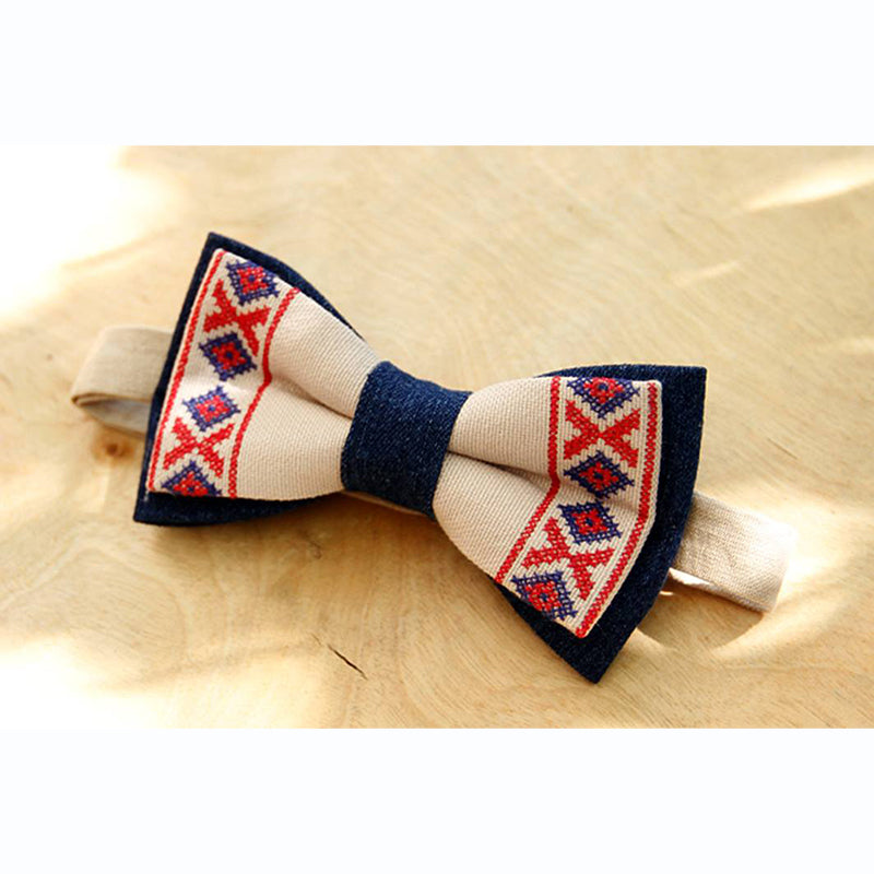 Armenian Embroidered Bow Tie - Blue