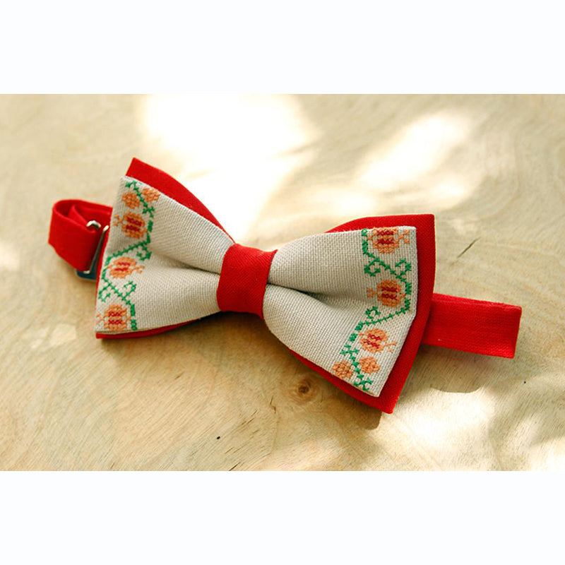 Armenian Embroidered Bow Tie - Red