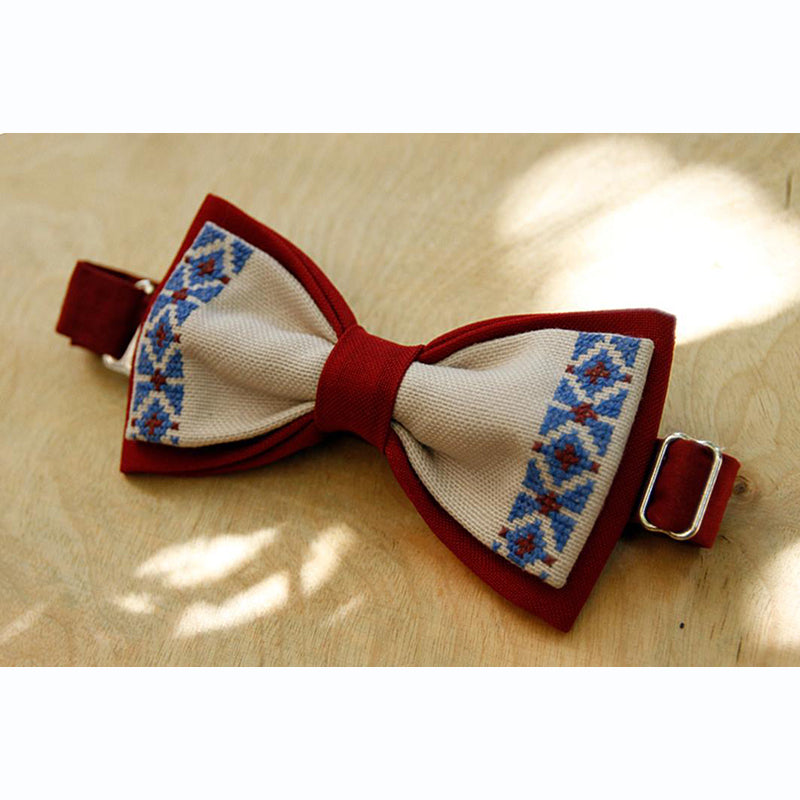 Armenian Embroidered Bow Tie - Dark Red