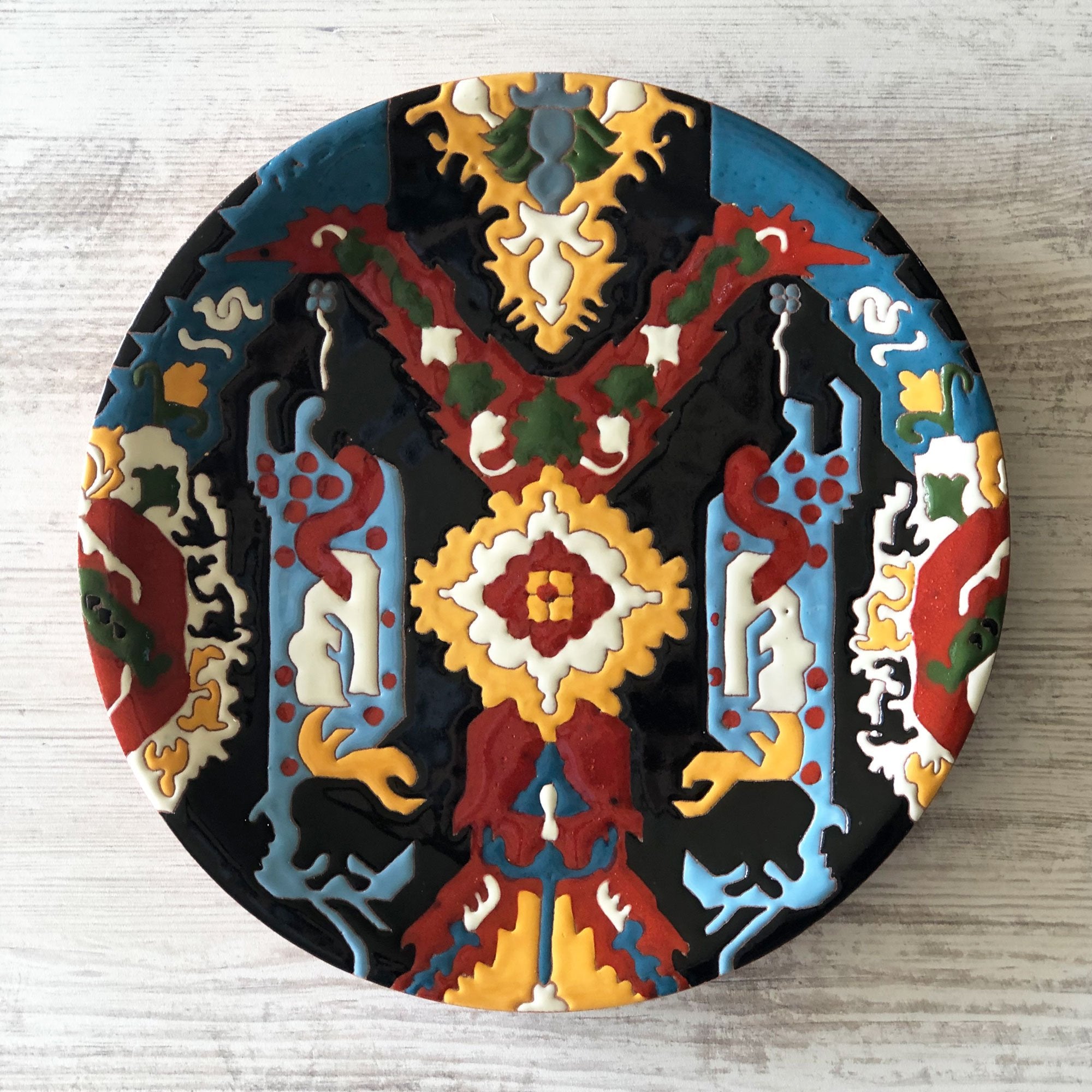 Mane Tiles Ceramic Plate with Armenian Carpet Ornaments - Dragon