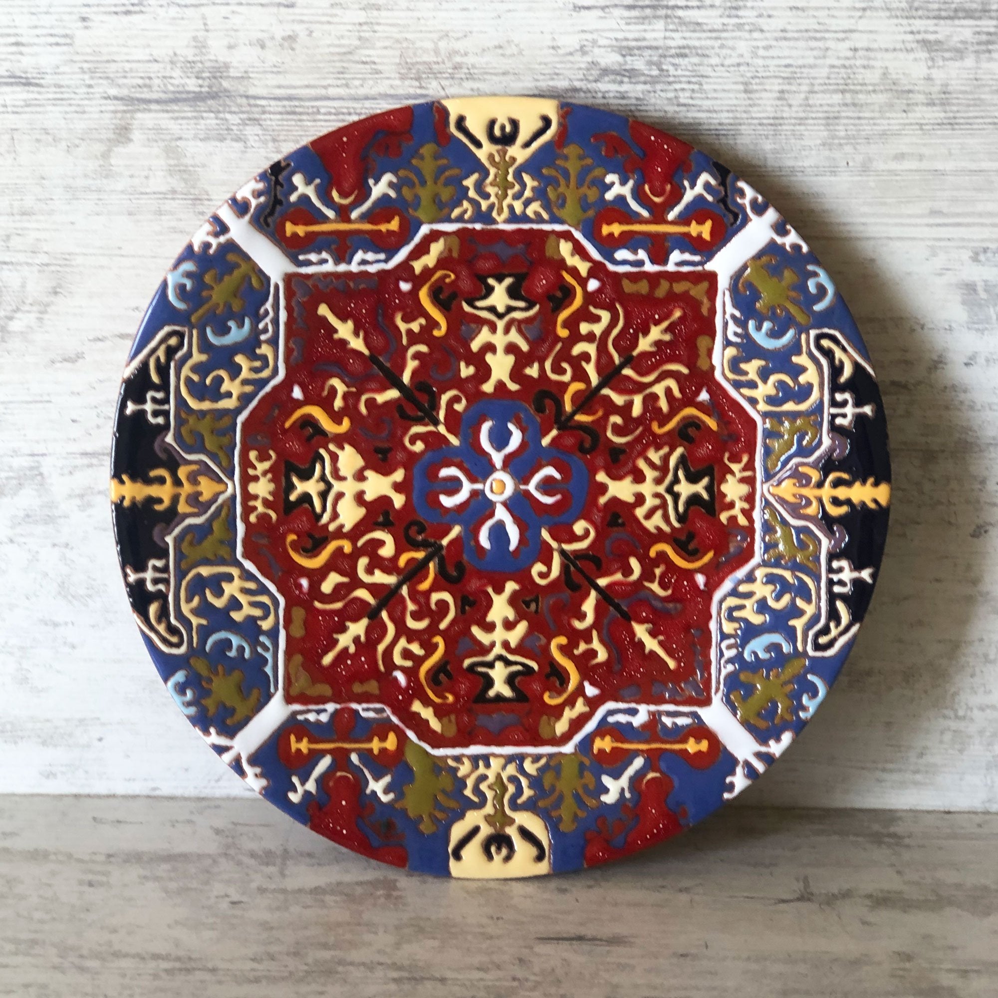 Mane Tiles Ceramic Plate with Armenian Carpet Ornaments - Artsakh