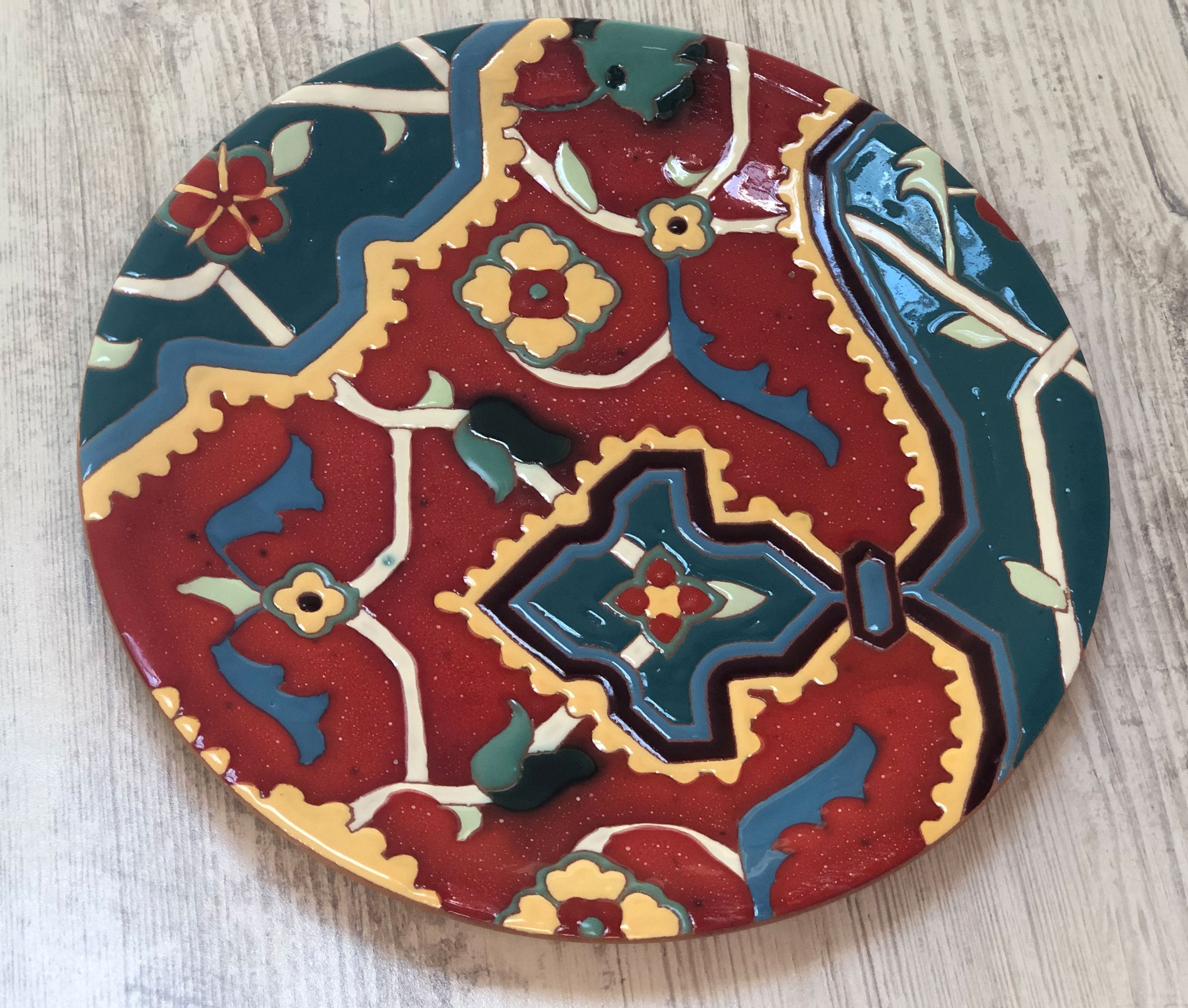 Mane Tiles Ceramic Plate with Armenian Carpet Ornaments
