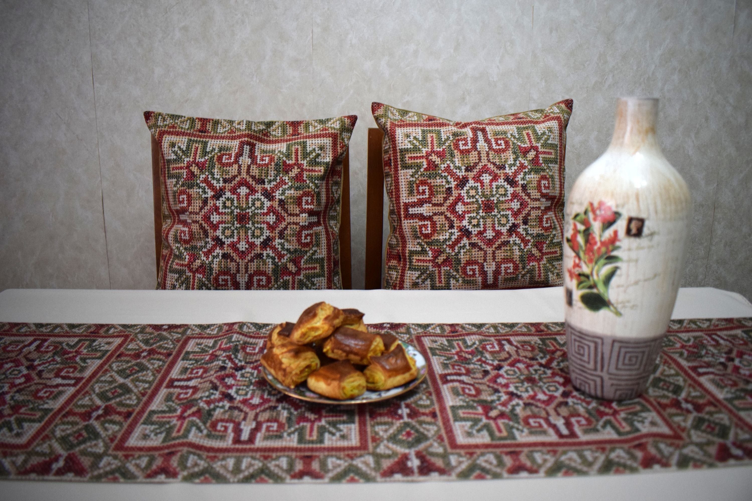 Tablecloth and 2 Pillowcases with Armenian Ornaments