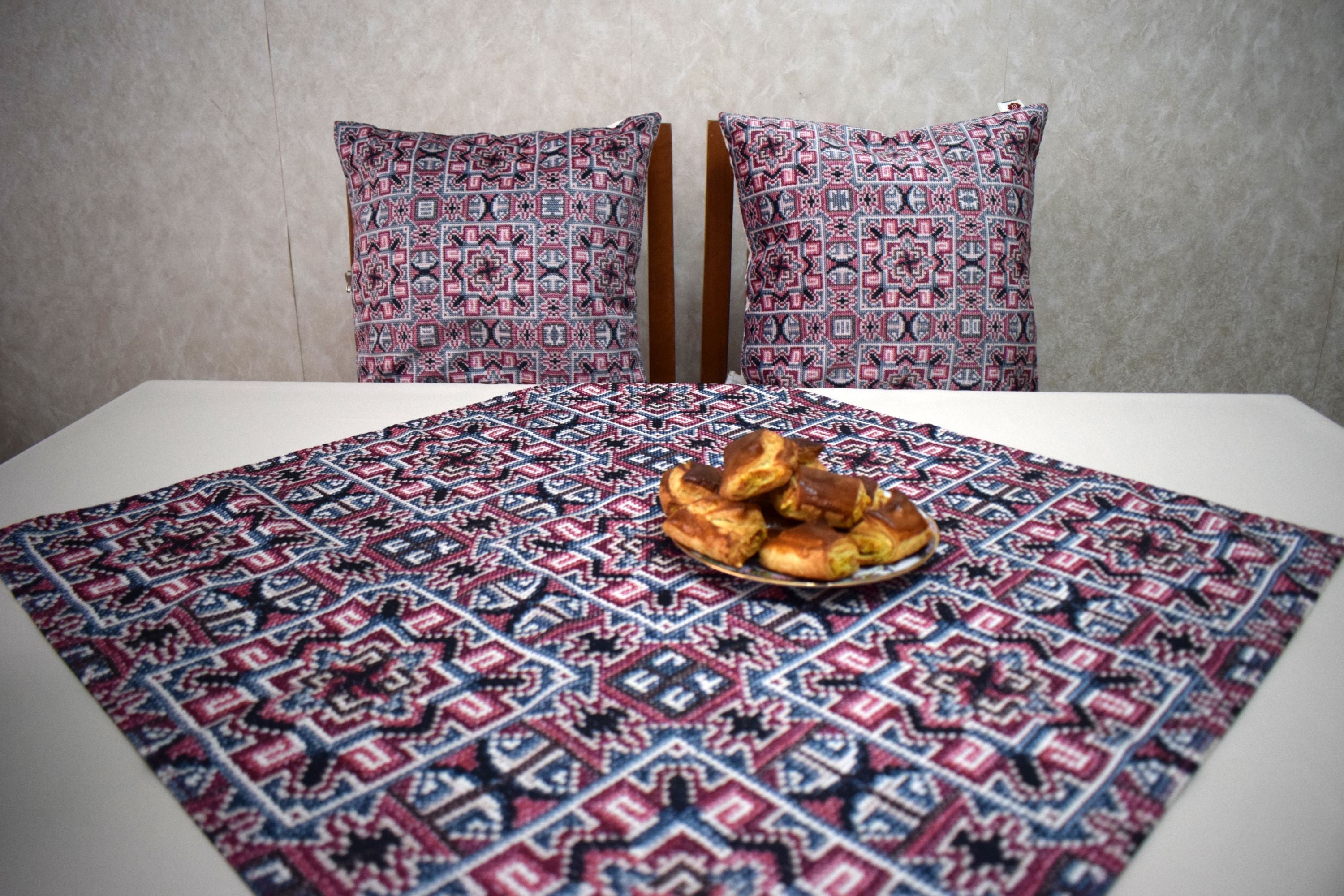 Tablecloth and 2 Pillowcases with Armenian Ornaments