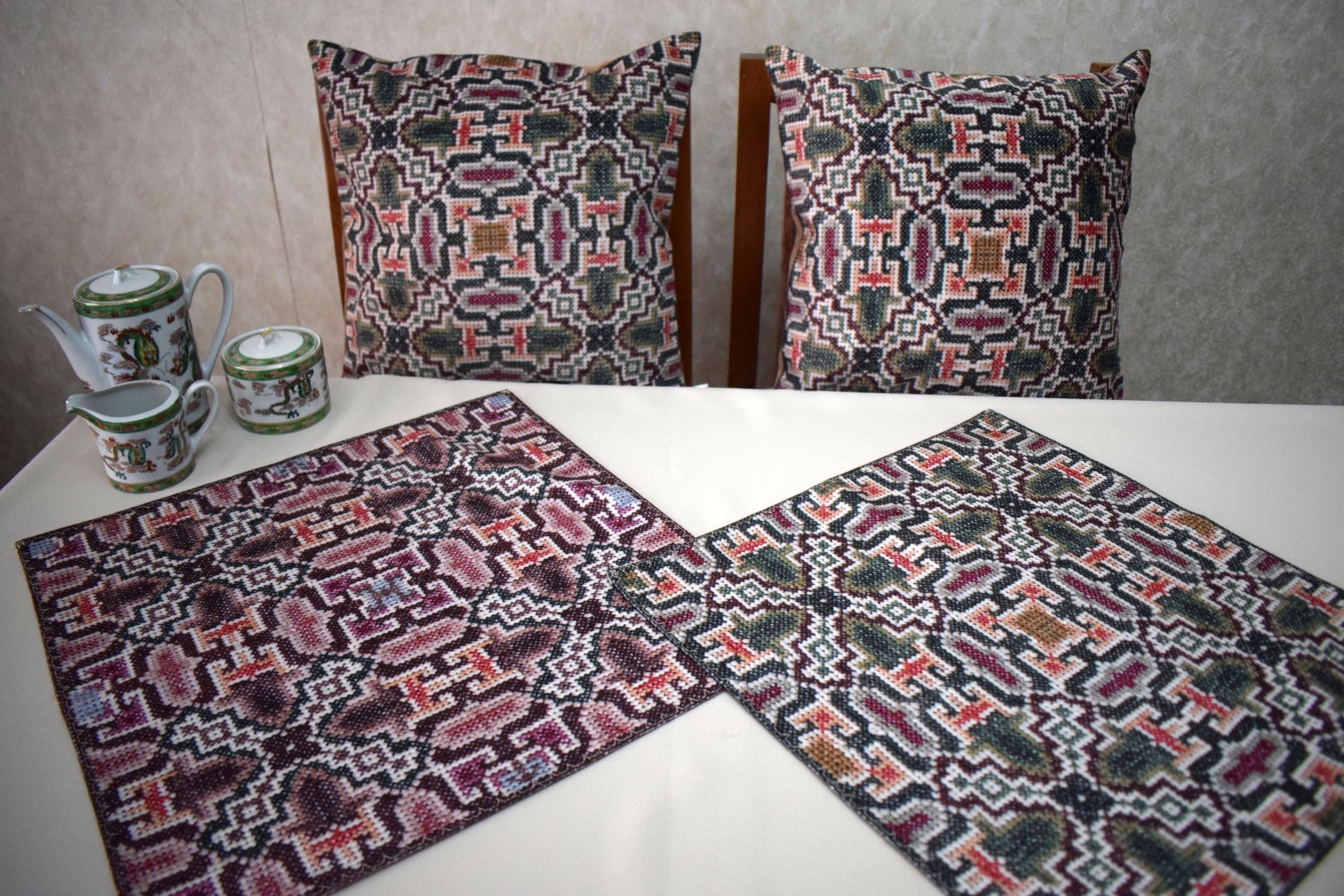 Tablecloth and 2 Pillowcases with Armenian Ornaments