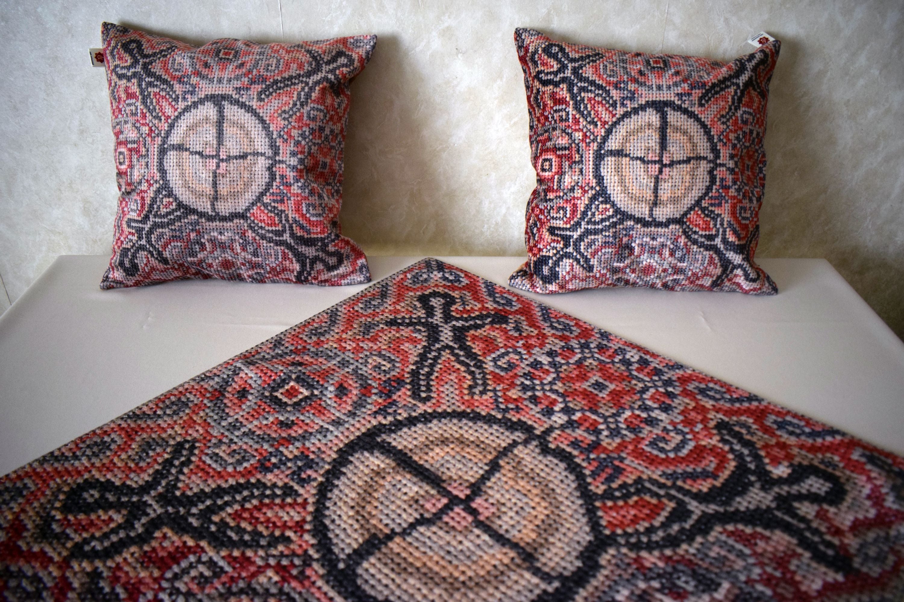Tablecloth and 2 Pillowcases with Armenian Ornaments