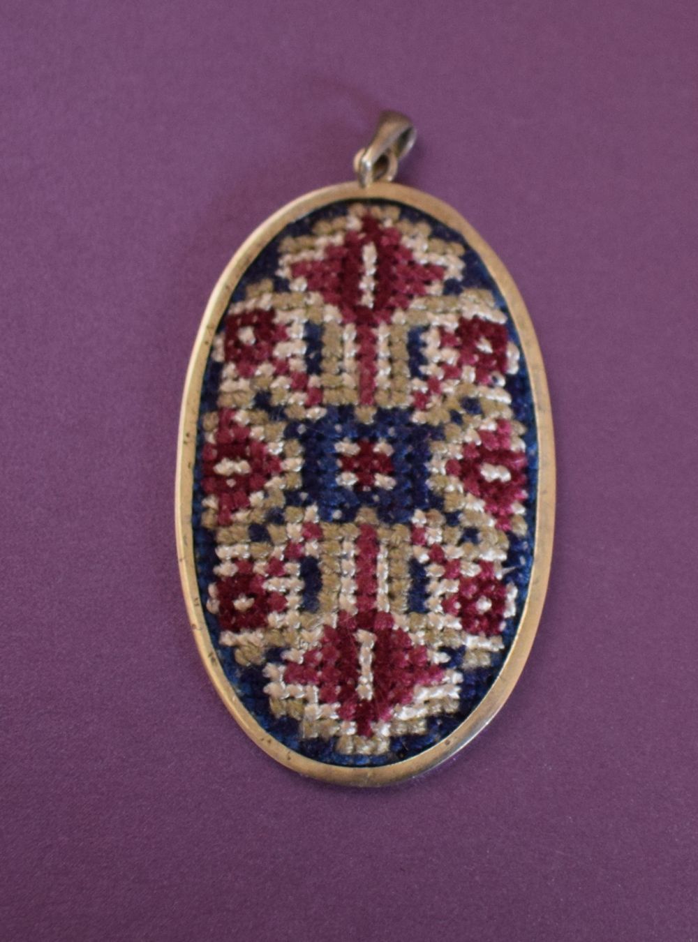 Embroidered Silver Pendant with Armenian Ornaments