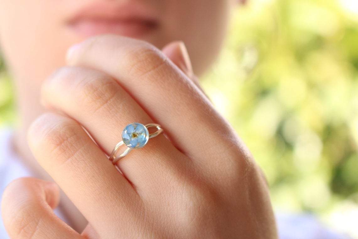 Fancy Pressed Flower Ring - Forget-Me-Not