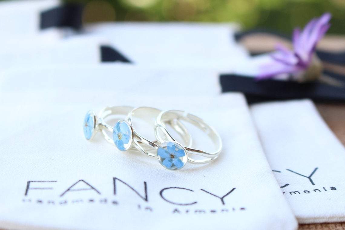 Fancy Pressed Flower Ring - Forget-Me-Not
