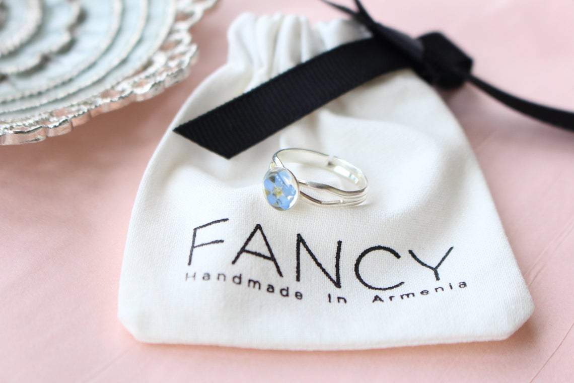 Fancy Pressed Flower Ring - Forget-Me-Not
