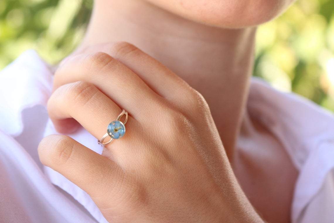Fancy Pressed Flower Ring - Forget-Me-Not