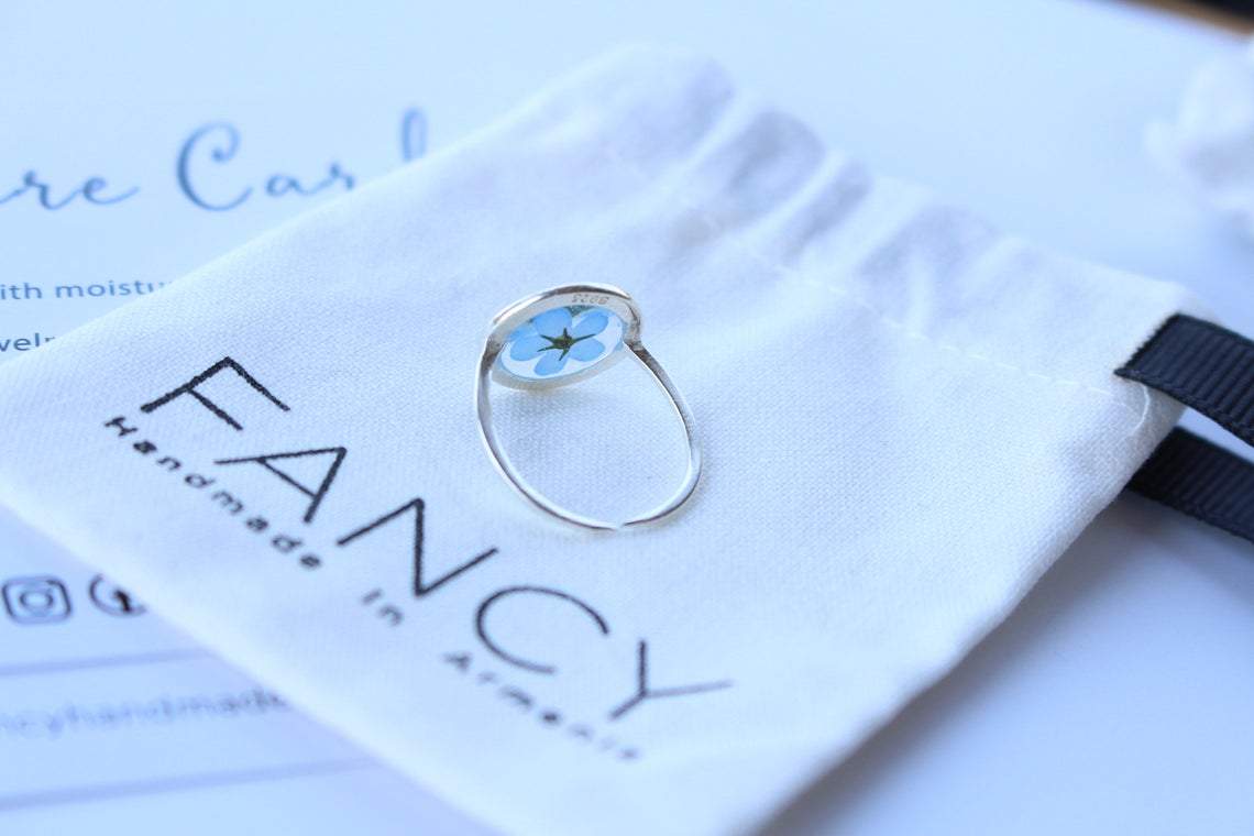 Fancy Pressed Flower Ring - Forget-Me-Not