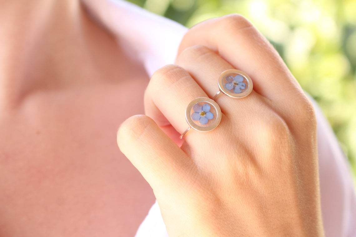 Fancy Pressed Flower Ring - Forget-Me-Not