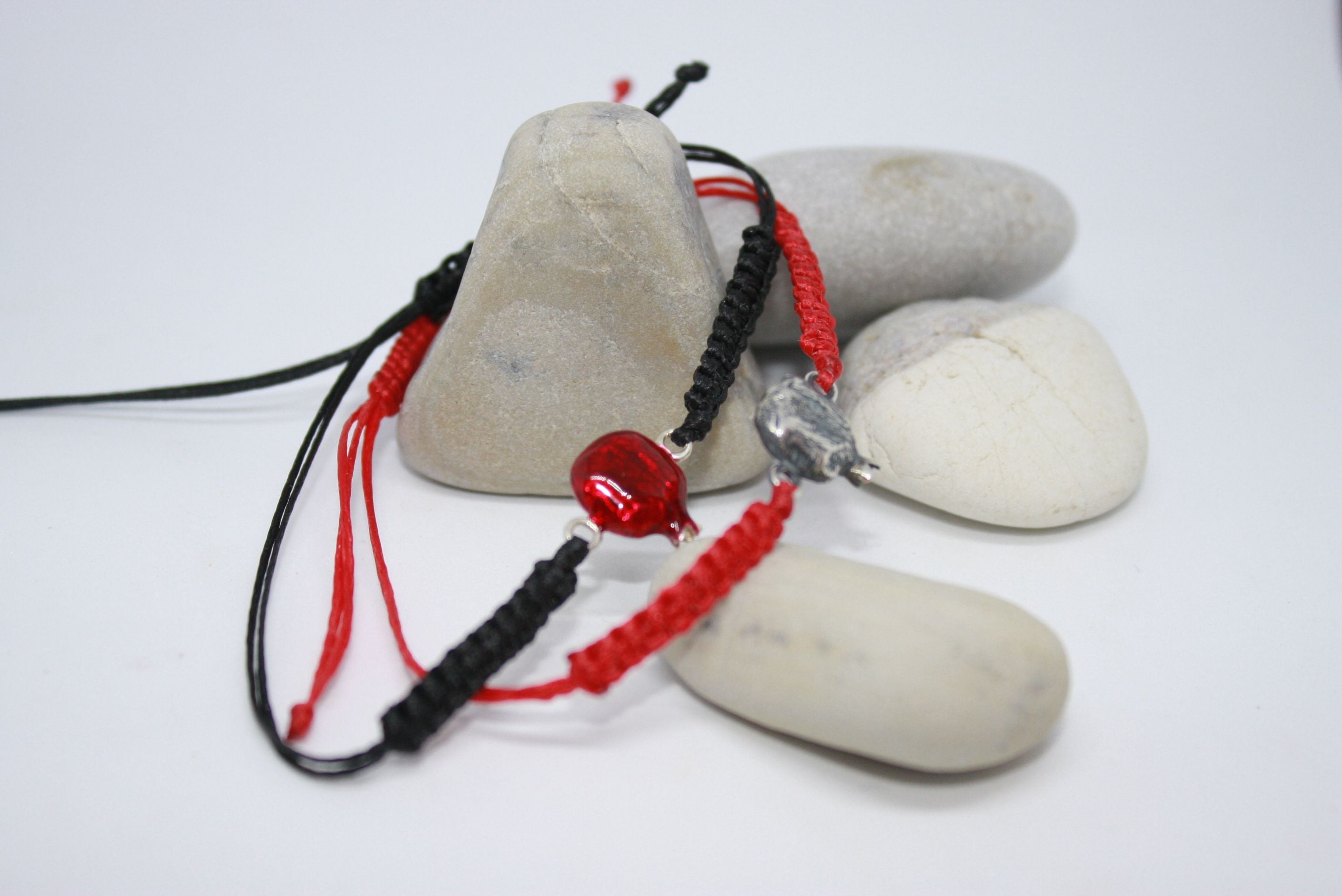 Makrameh Pomegranate Bracelets - Silver and Enamel (2pcs)