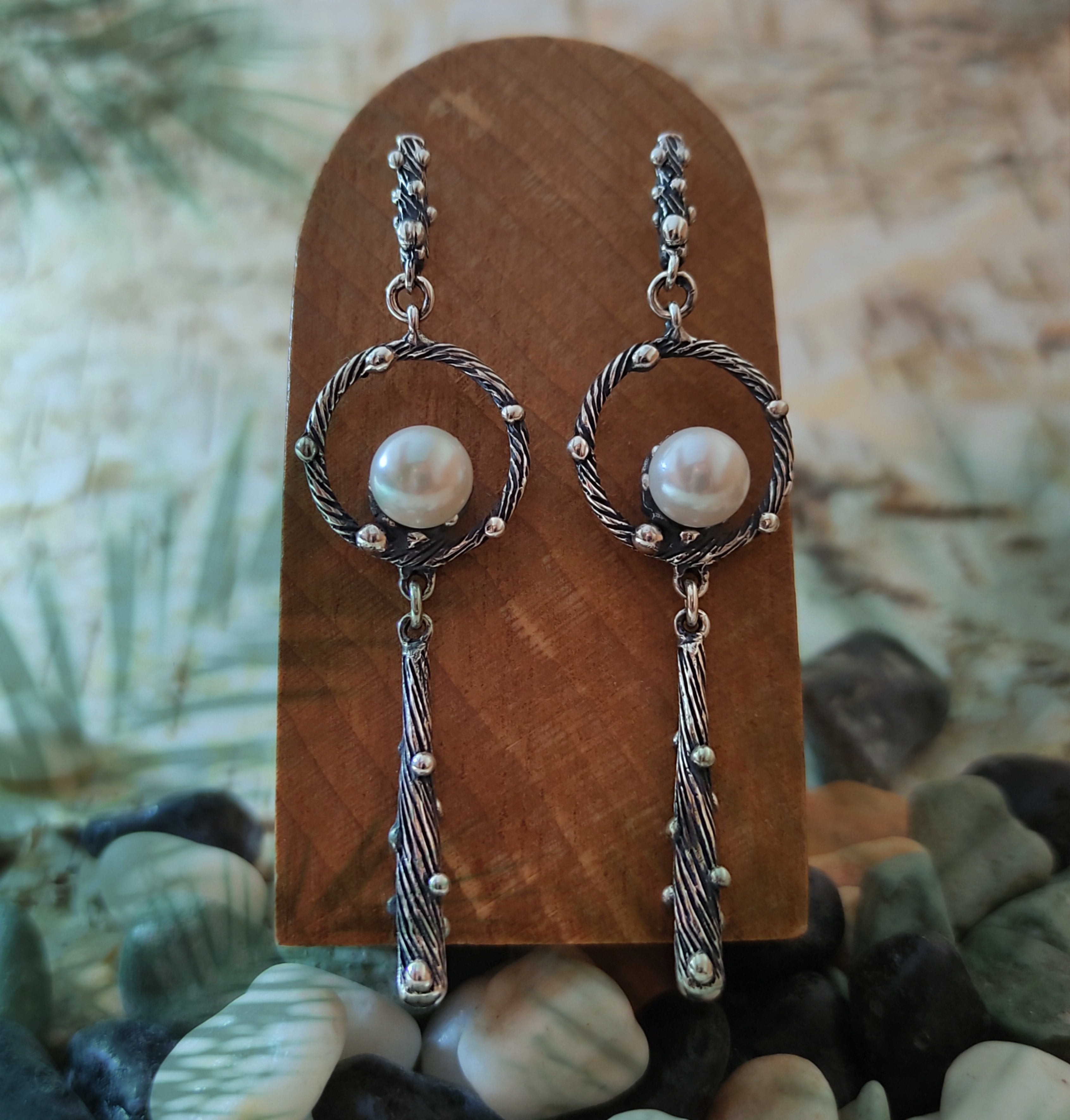 Meghmik Silver Earrings with Pearl