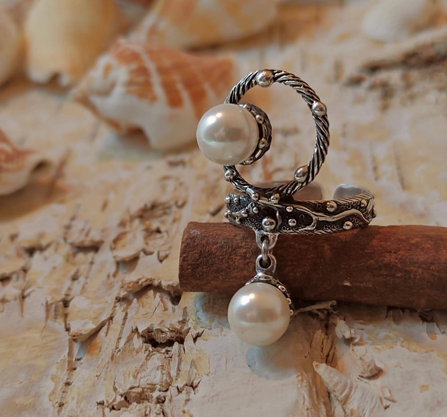 Achon Silver Ring with Pearl