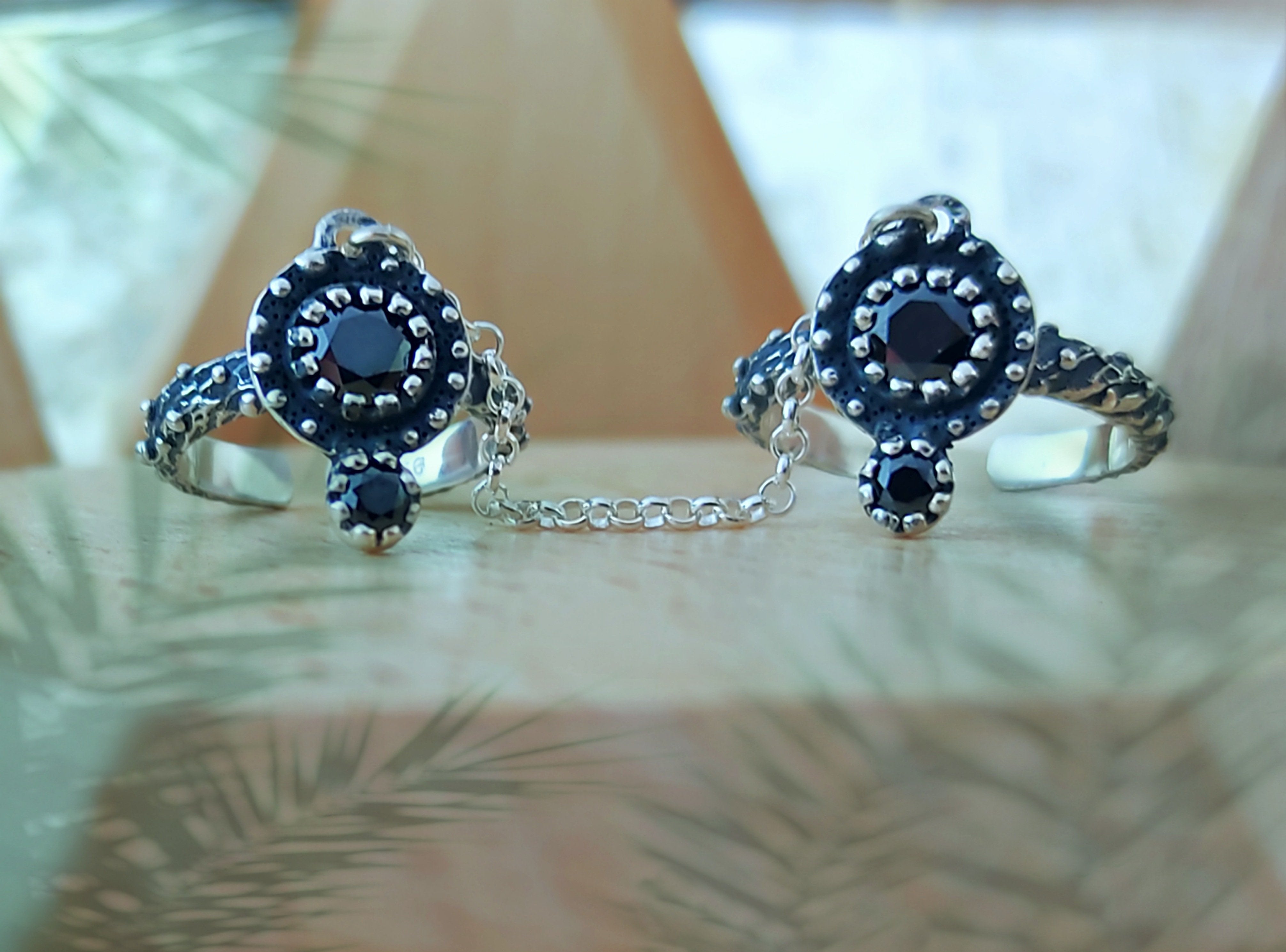 Astghik Silver Chain Ring with Onyx