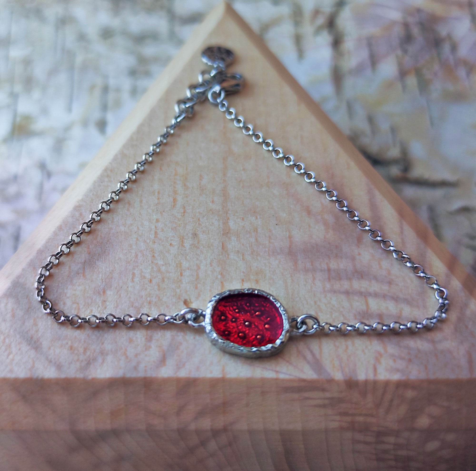 Red Enamel Silver Bracelet