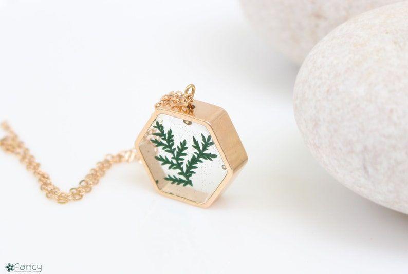 Fancy Green Leaf Hexagon Gold Plated Necklace