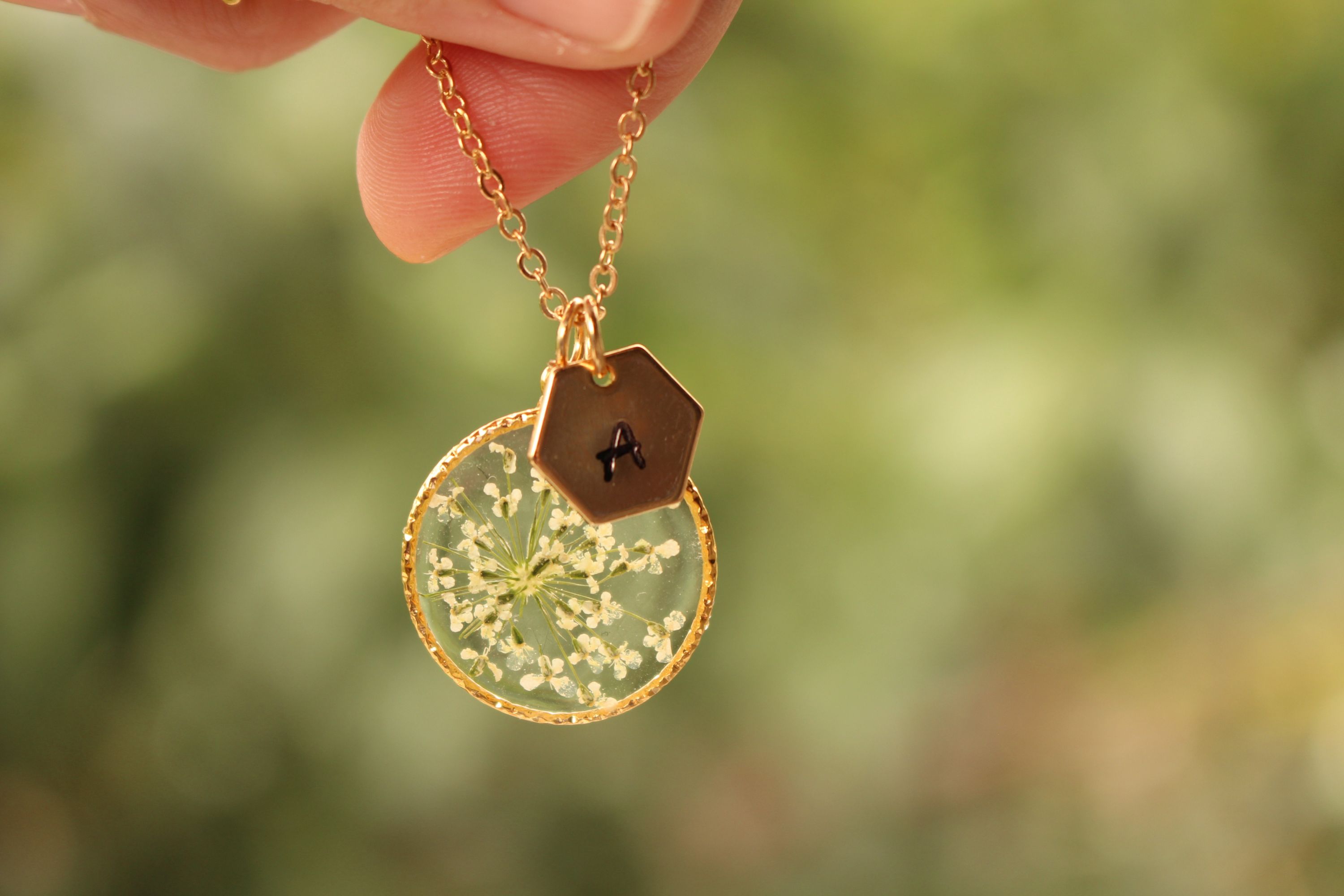 Fancy Initial Letter Pressed Flower Necklace