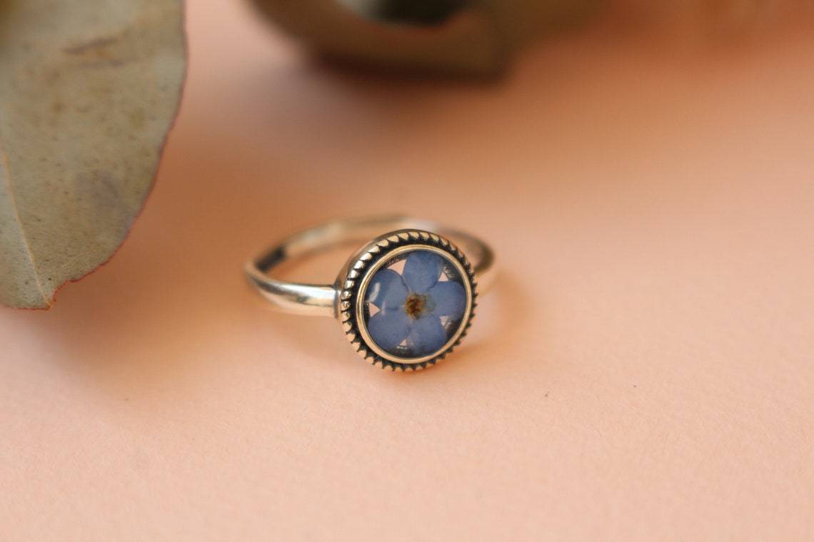 Fancy Forget-Me-Not Adjustable Silver Ring
