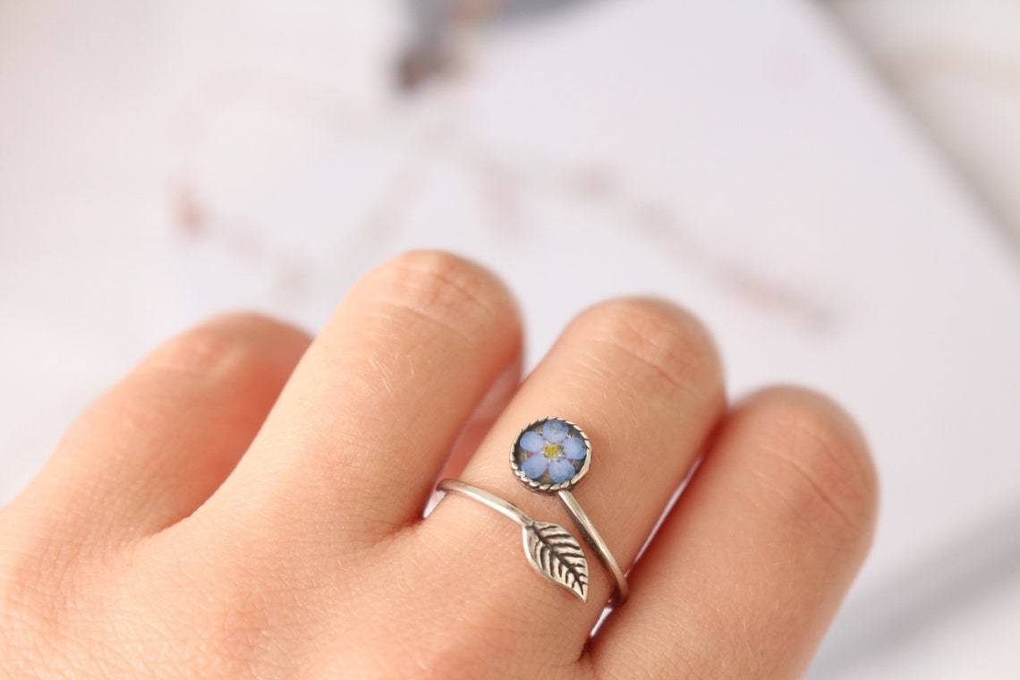 Fancy Forget-Me-Not Adjustable Silver Ring
