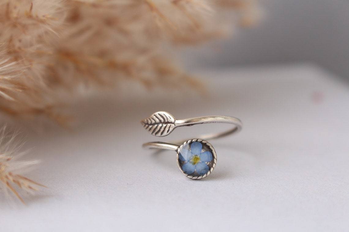 Fancy Forget-Me-Not Adjustable Silver Ring