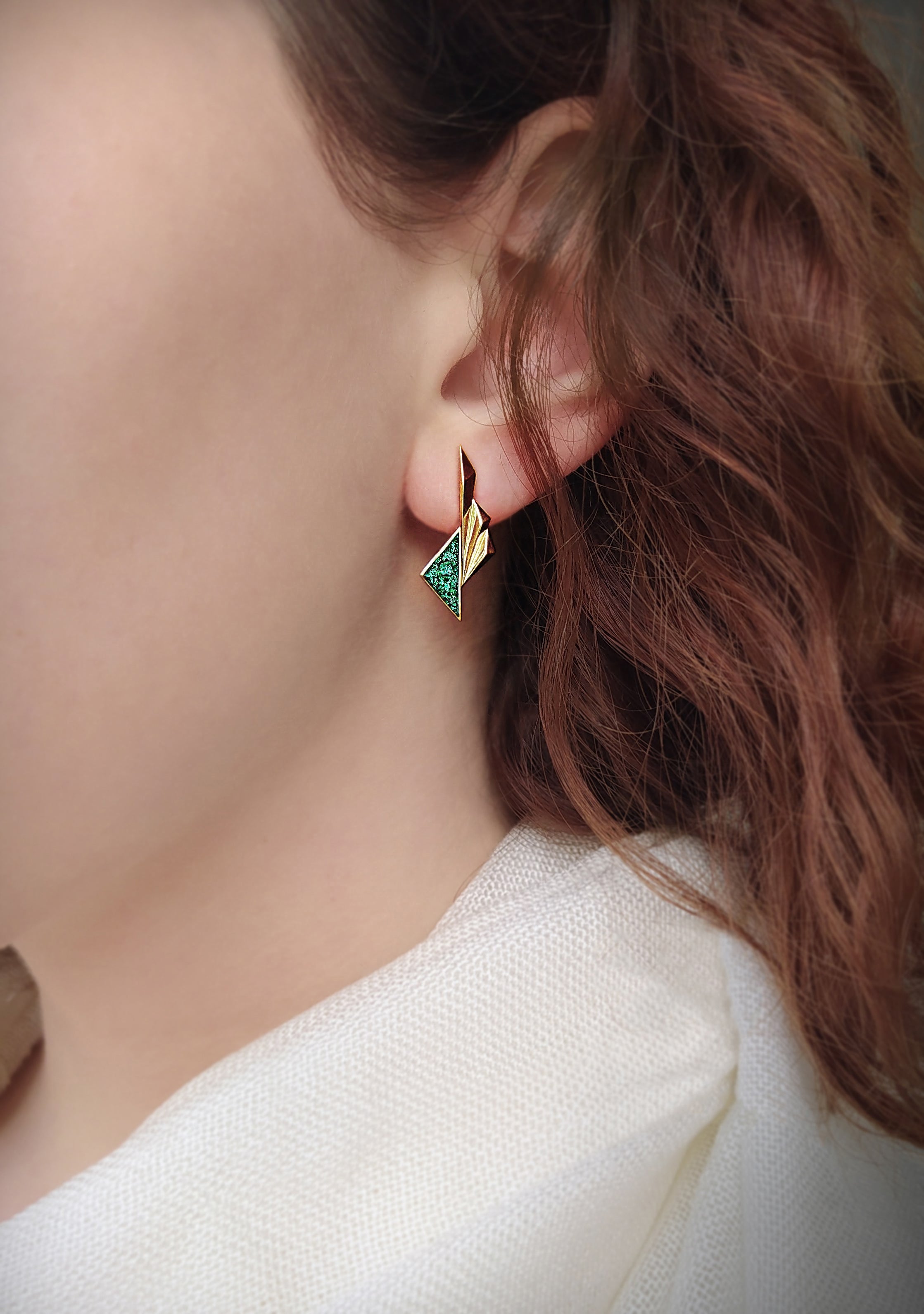 Brass Earrings with Malachite by Karine