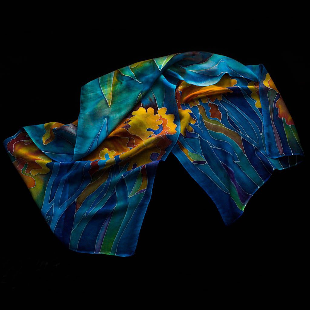 Shoghik Armenian Silk Scarf with Yellow Irises