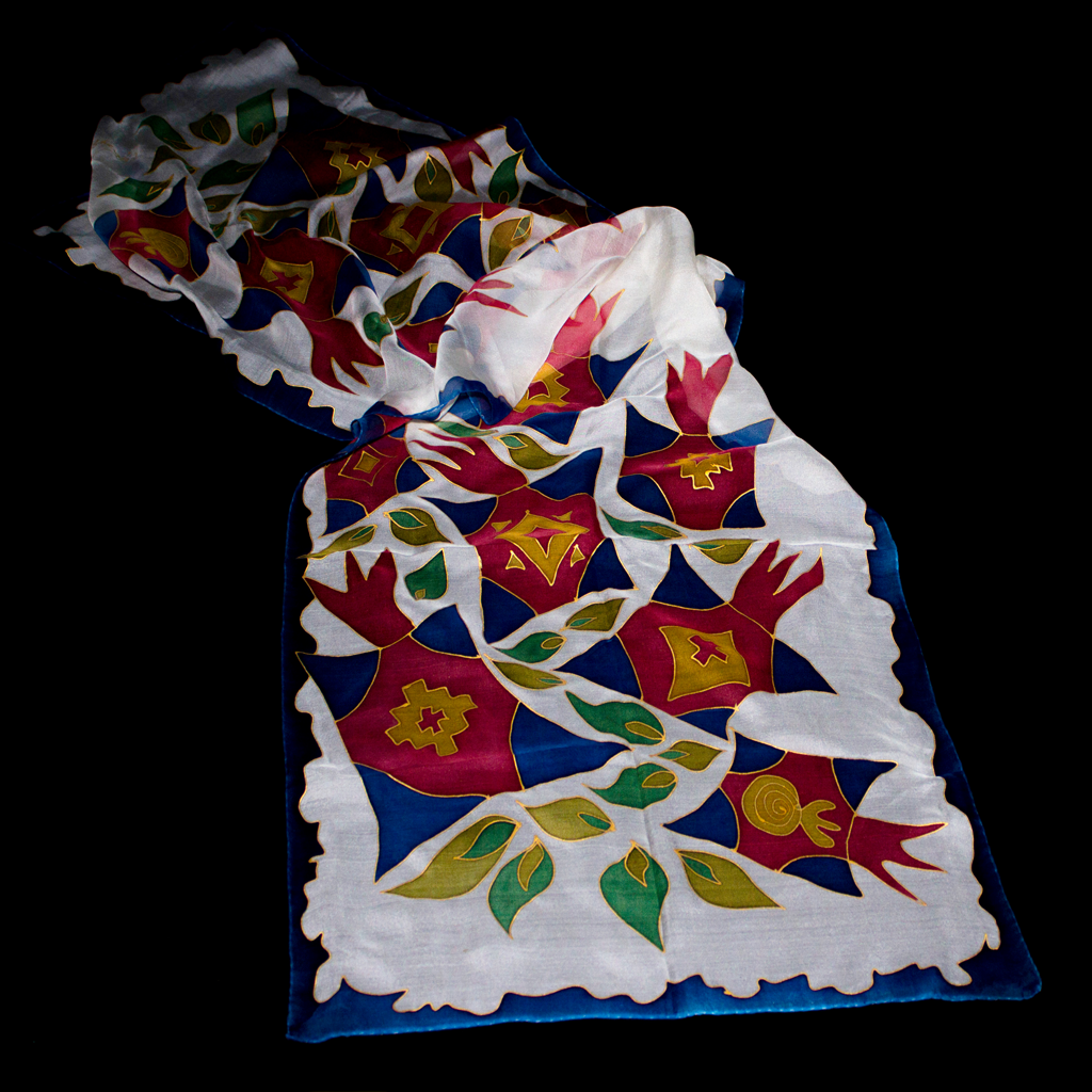 Shoghik Armenian Silk Scarf with Pomegranates - Abstract