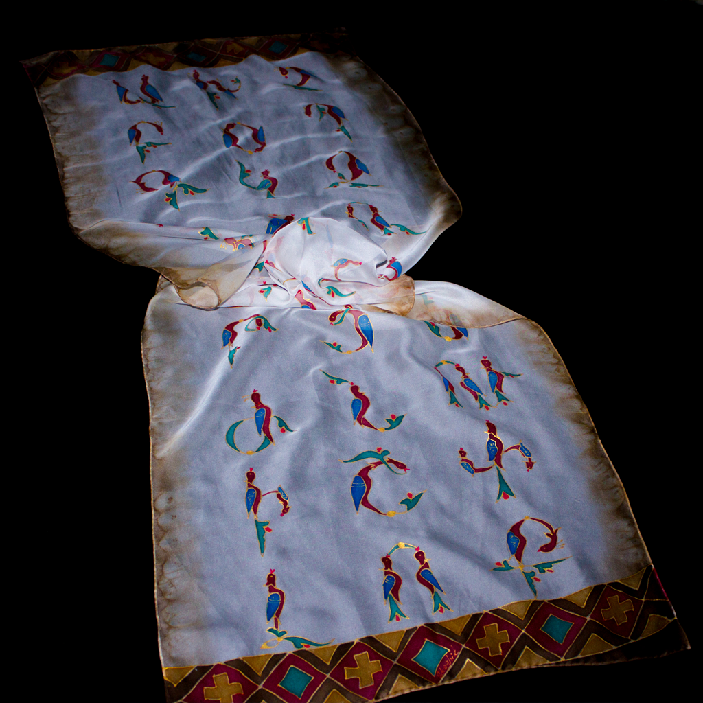 Shoghik Armenian Silk Scarf with Armenian Alphabet