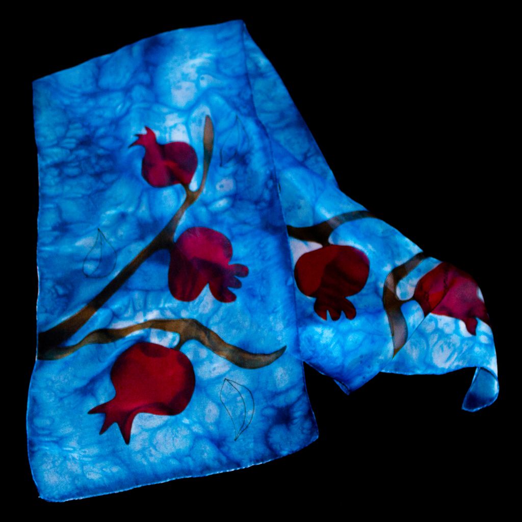 Shoghik Armenian Silk Scarf with Pomegranates
