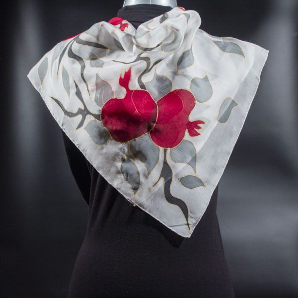 Shoghik Armenian Silk Scarf with Pomegranates