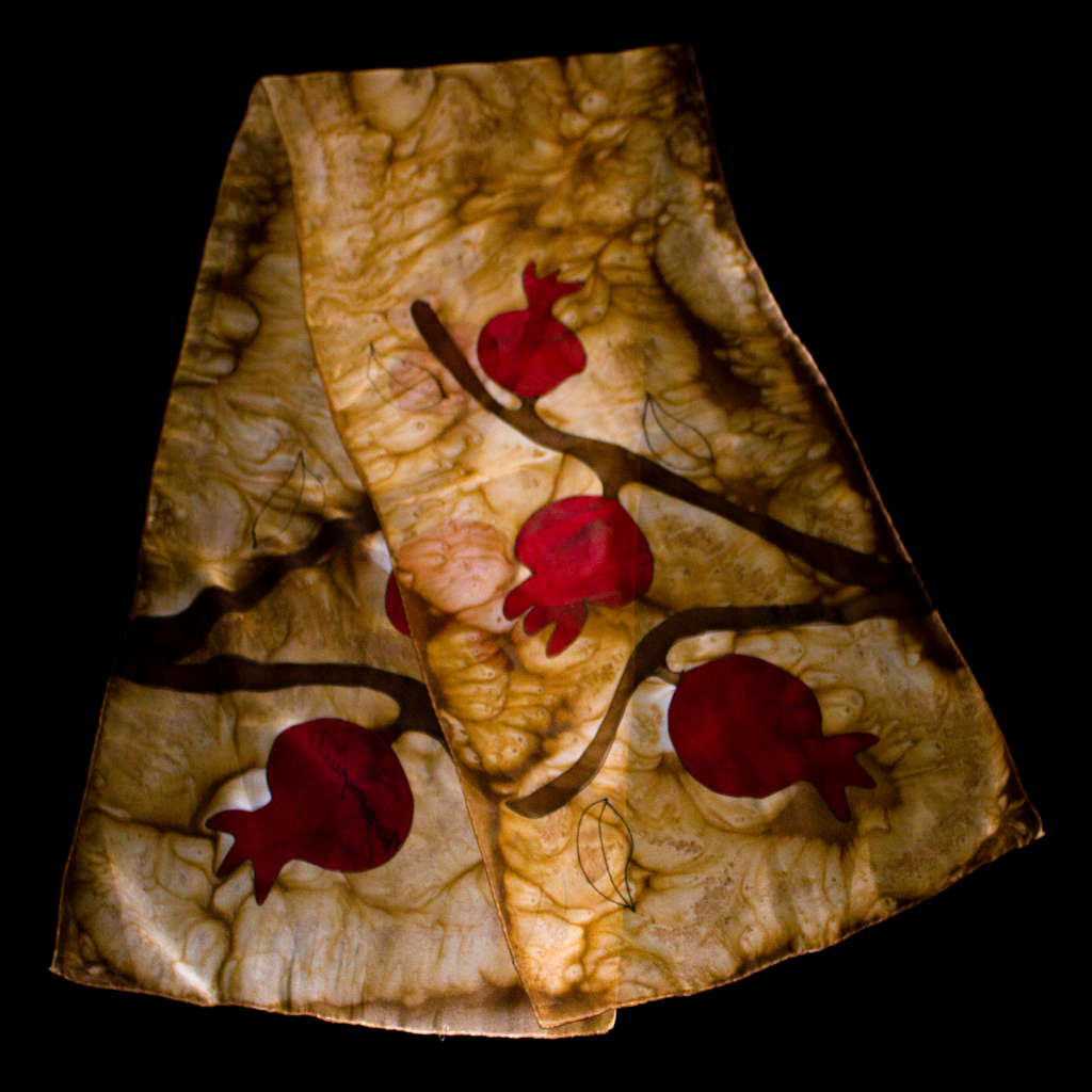 Shoghik Armenian Silk Scarf with Pomegranates
