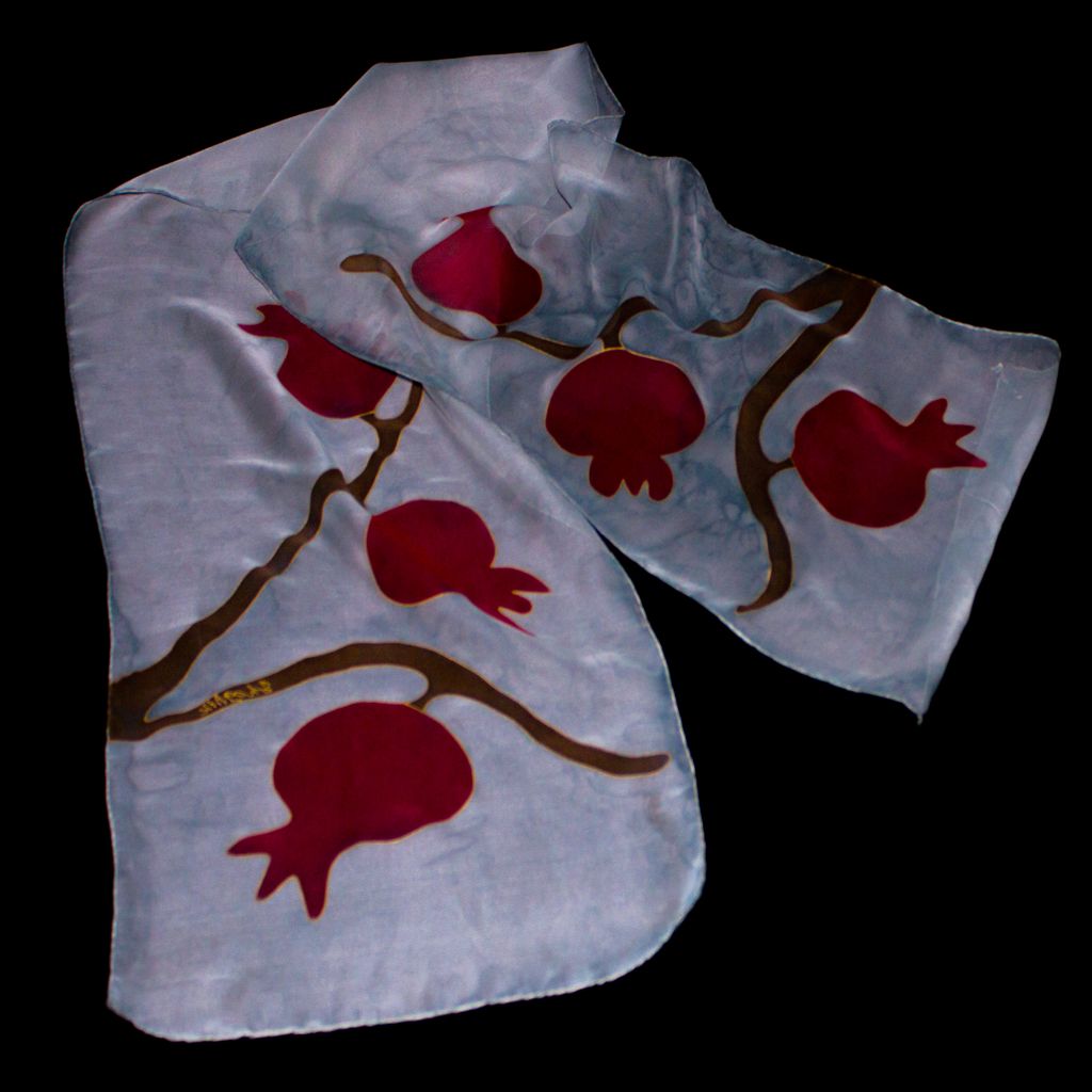 Shoghik Armenian Silk Scarf with Pomegranates