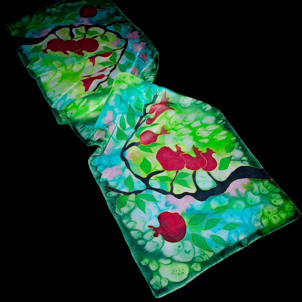 Batik Silk Scarf - Pomegranate Tree