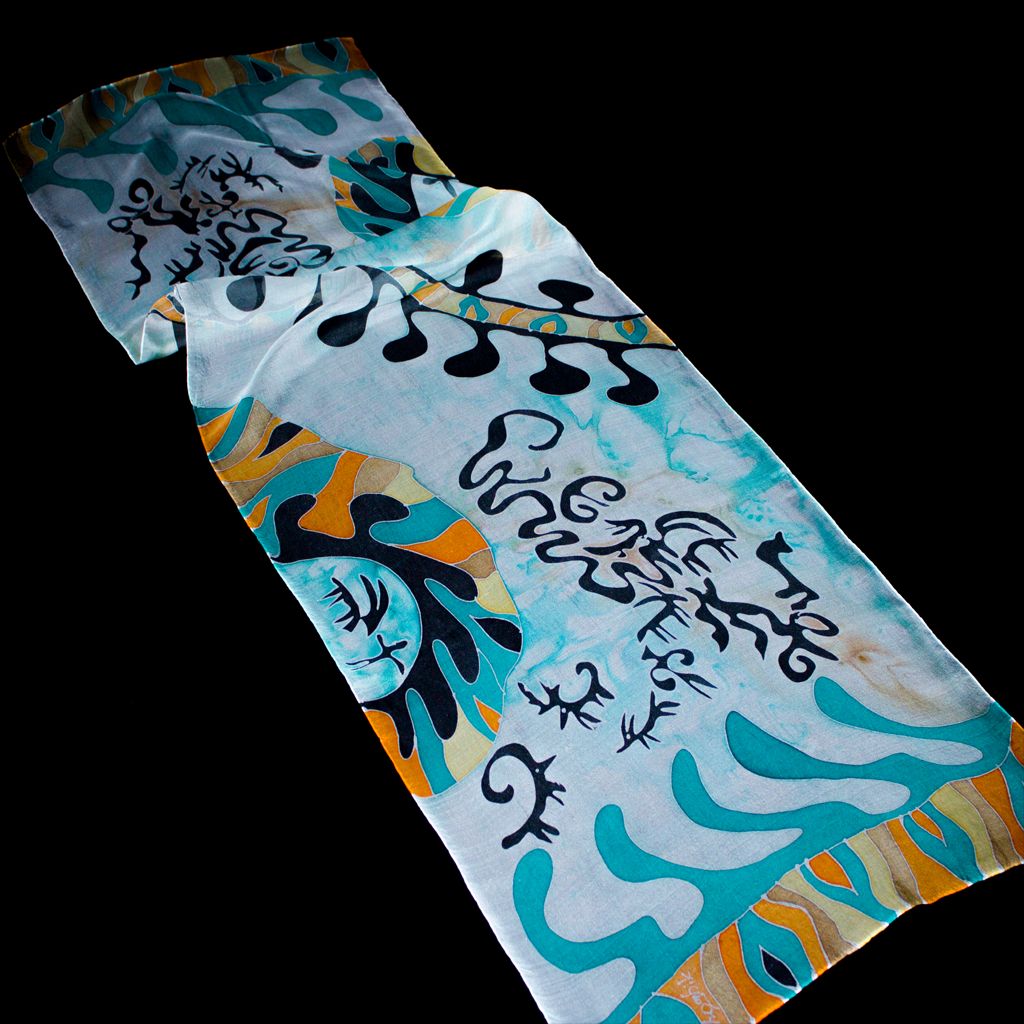 Shoghik Armenian Silk Scarf with Petroglyphs