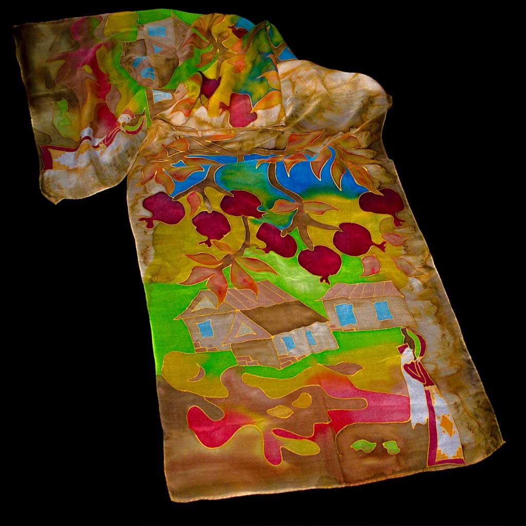 Armenian Handmade Silk Scarf - Village