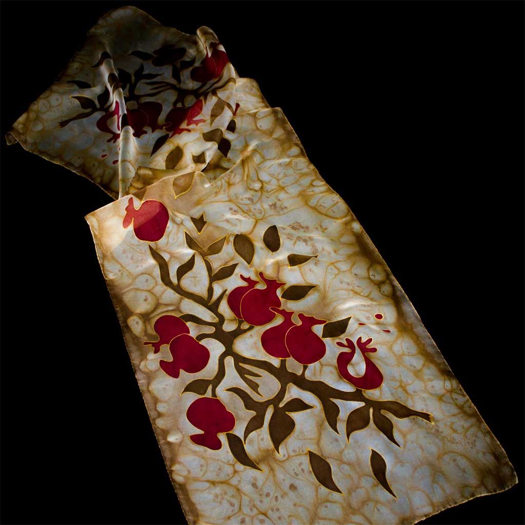 Shoghik Armenian Silk Scarf with Pomegranates